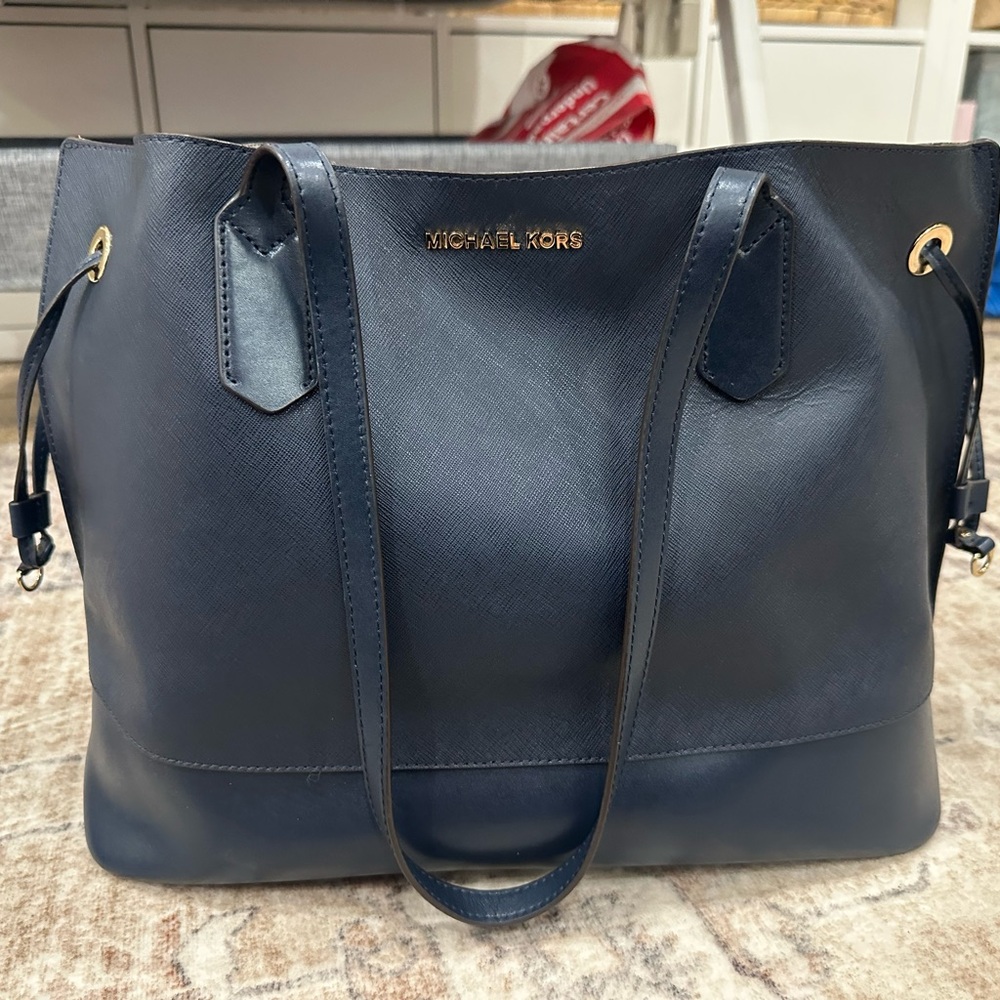 Michael Kors Dark Blue Tote with Gold Accents